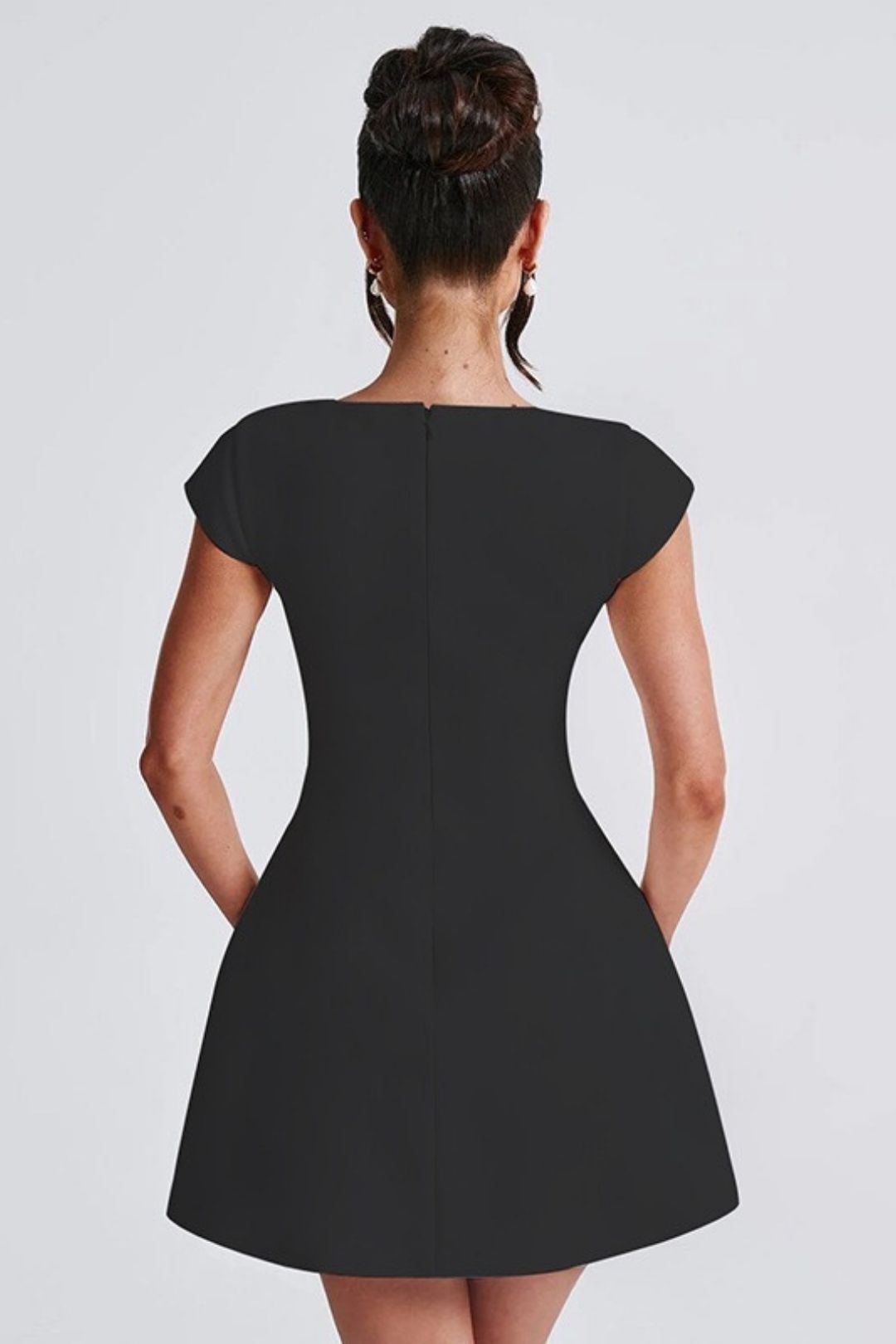 Elegant Short-Sleeved Square Neck Vest A-Line Mini Dress