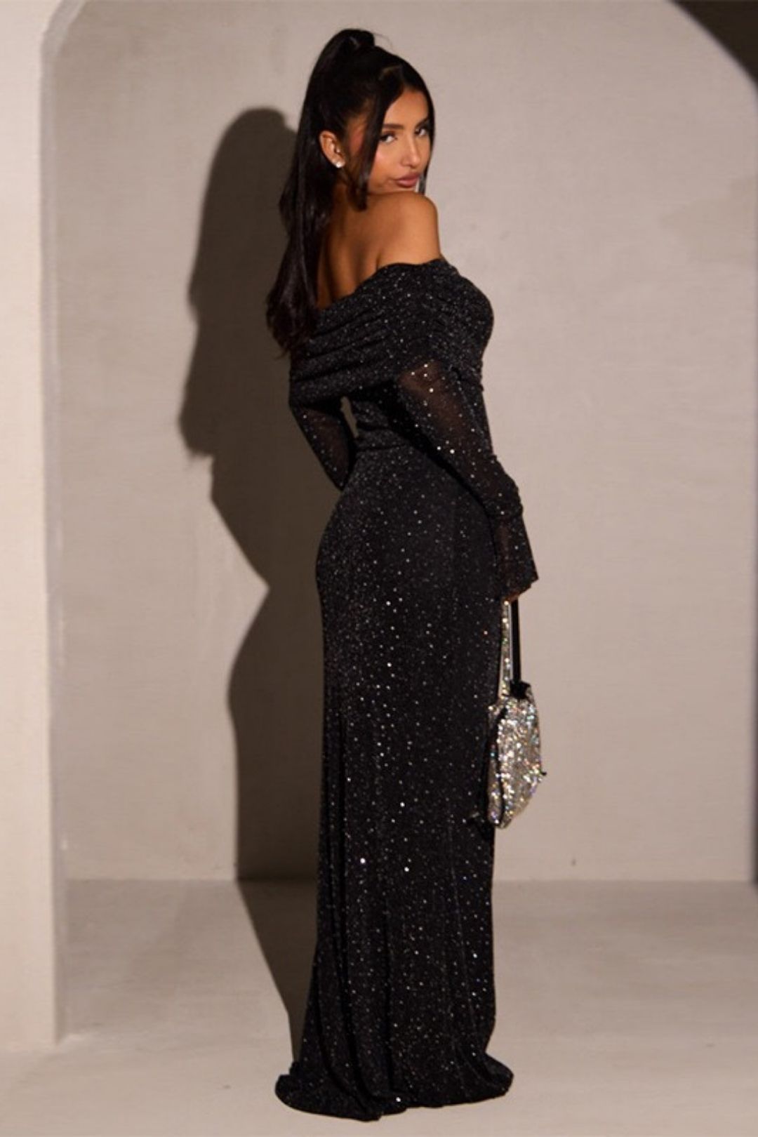 Elegant Slim Fit Sequin Off-Shoulder Dress