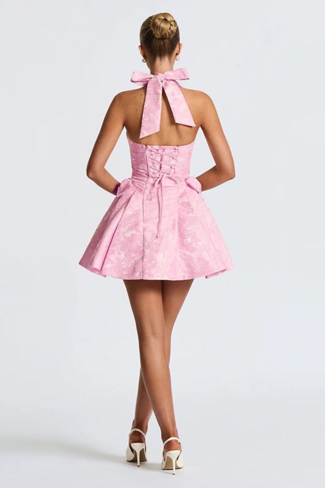 Sexy Sleeveless Halter Neck Jacquard V-neck Jacquard Bow Elegant Dress