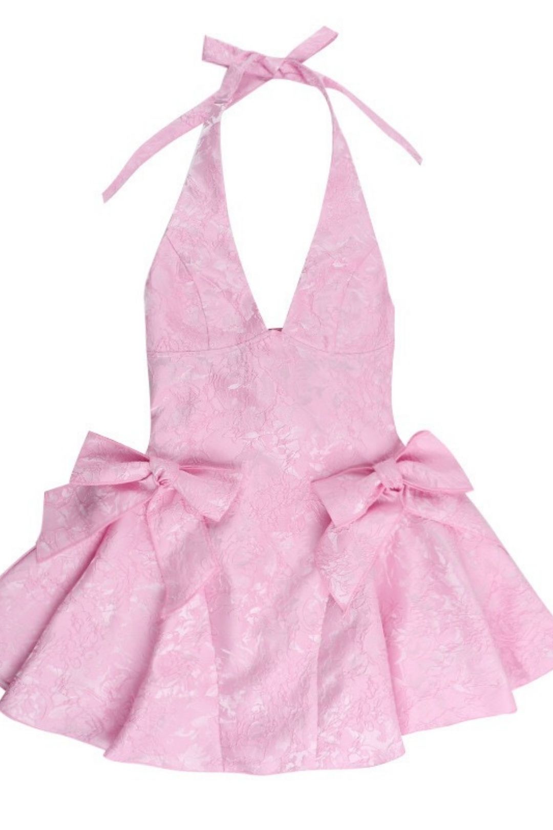 Sexy Sleeveless Halter Neck Jacquard V-neck Jacquard Bow Elegant Dress