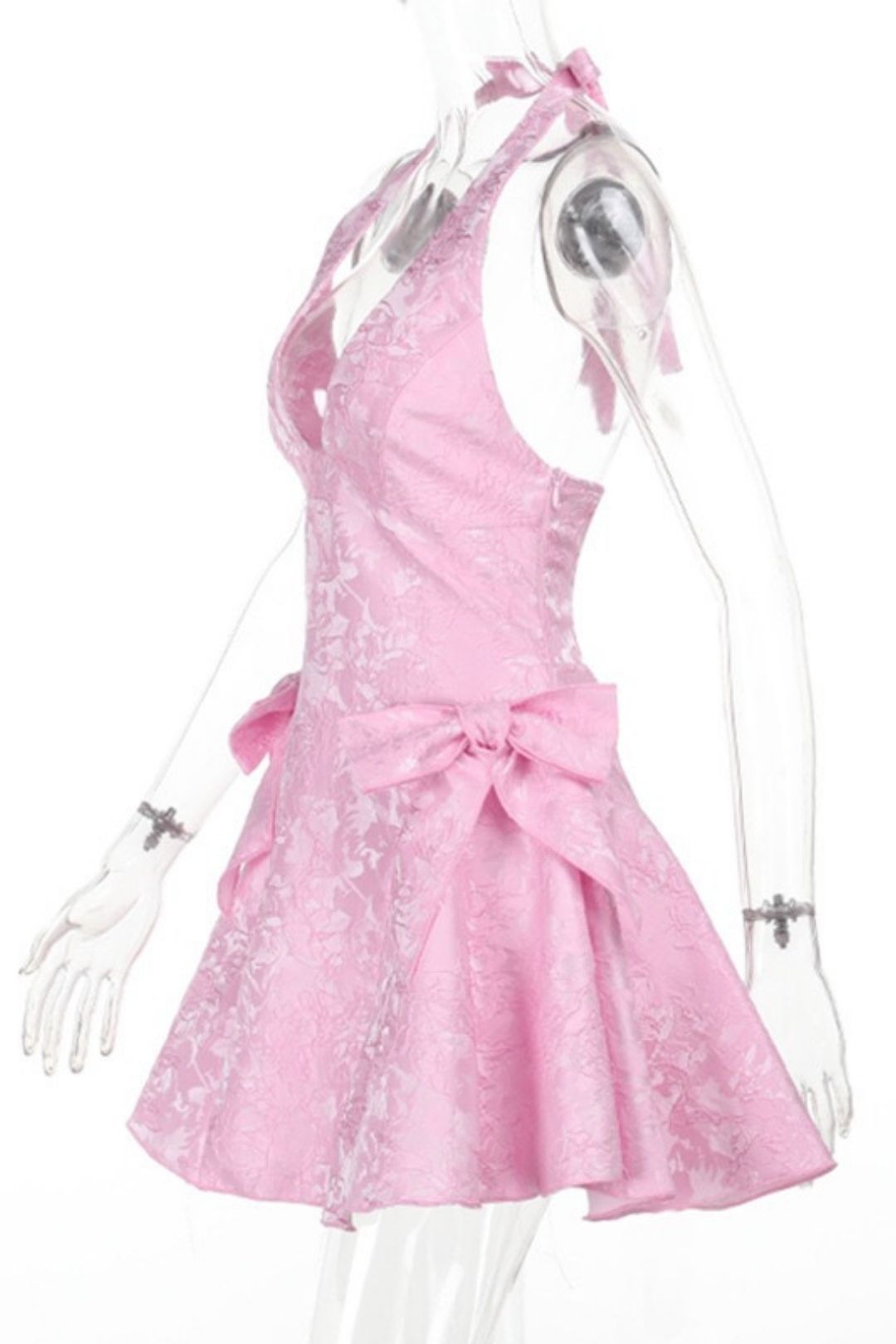 Sexy Sleeveless Halter Neck Jacquard V-neck Jacquard Bow Elegant Dress