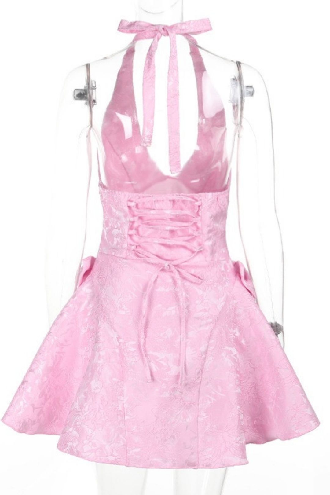 Sexy Sleeveless Halter Neck Jacquard V-neck Jacquard Bow Elegant Dress