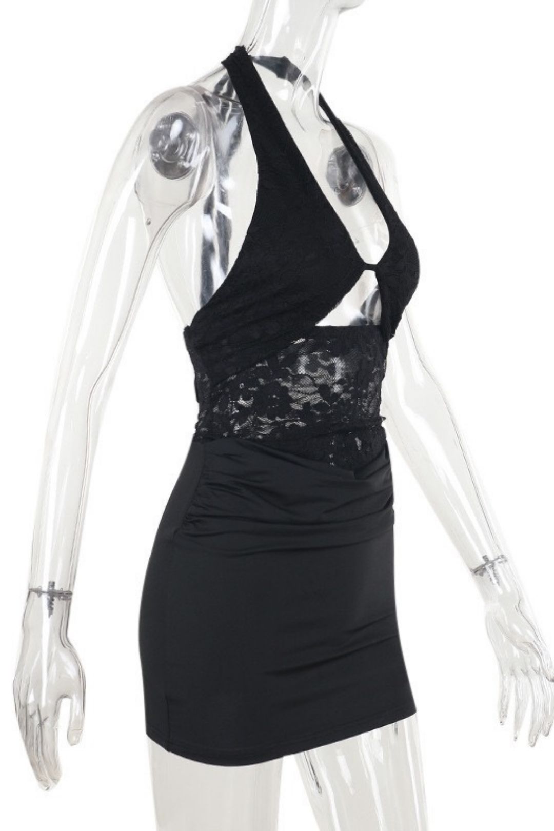 Sexy Short Skirt Neck Lace Hollow-Out Patchwork Bodycon Dress