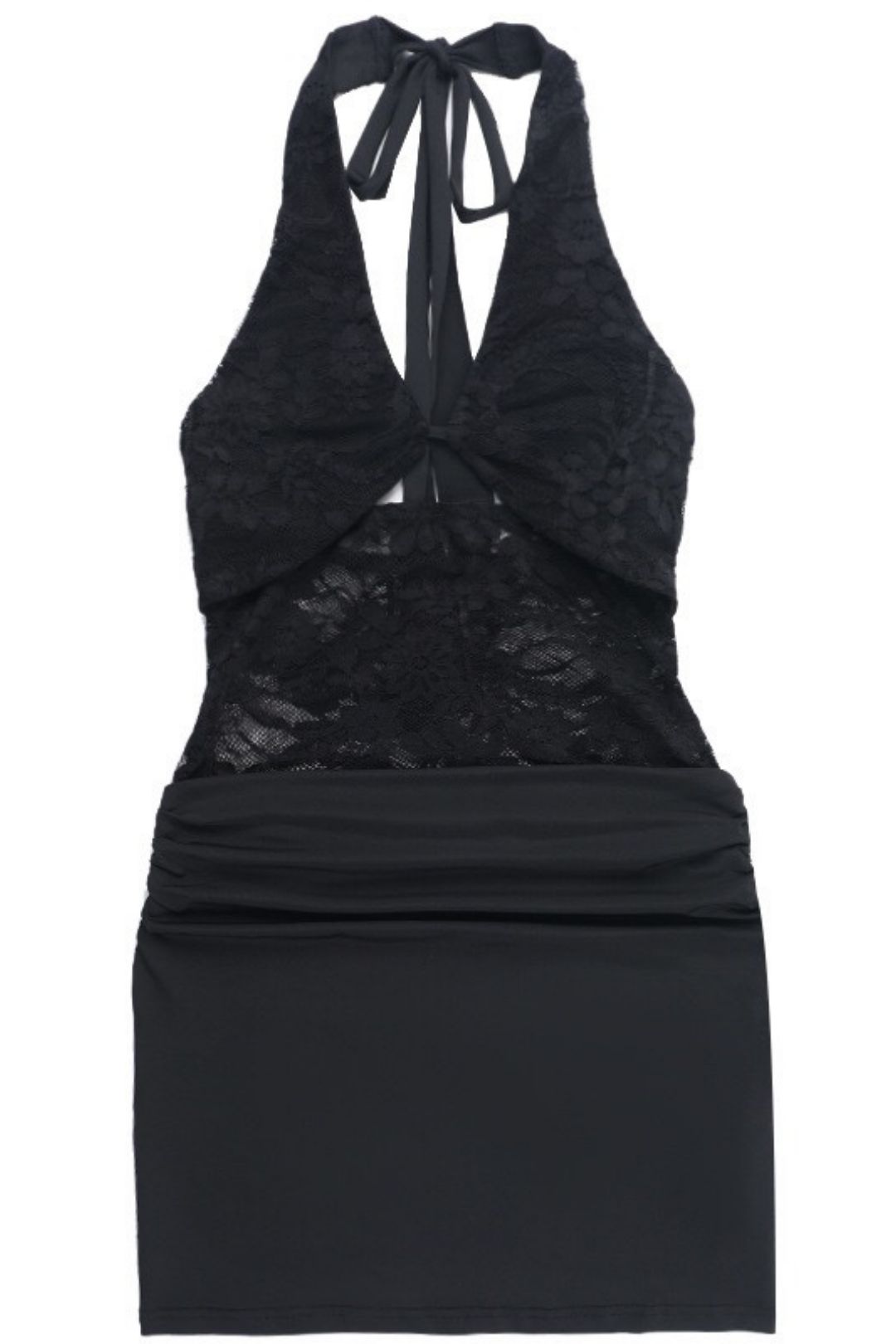 Sexy Short Skirt Neck Lace Hollow-Out Patchwork Bodycon Dress