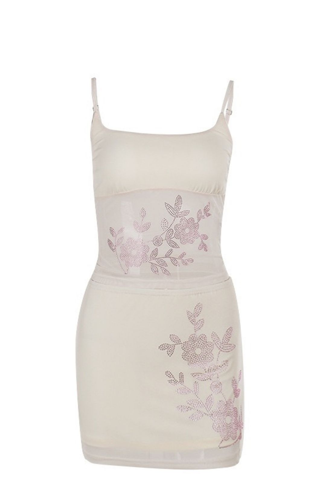 Elegant Casual Slim Fit Rhinestone Camisole Top And Skirt Set