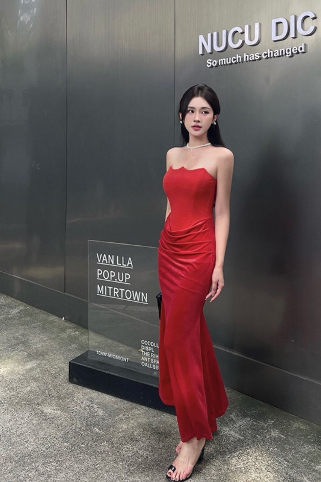 Sexy Velvet Patchwork Waist-cinching Strapless Dress