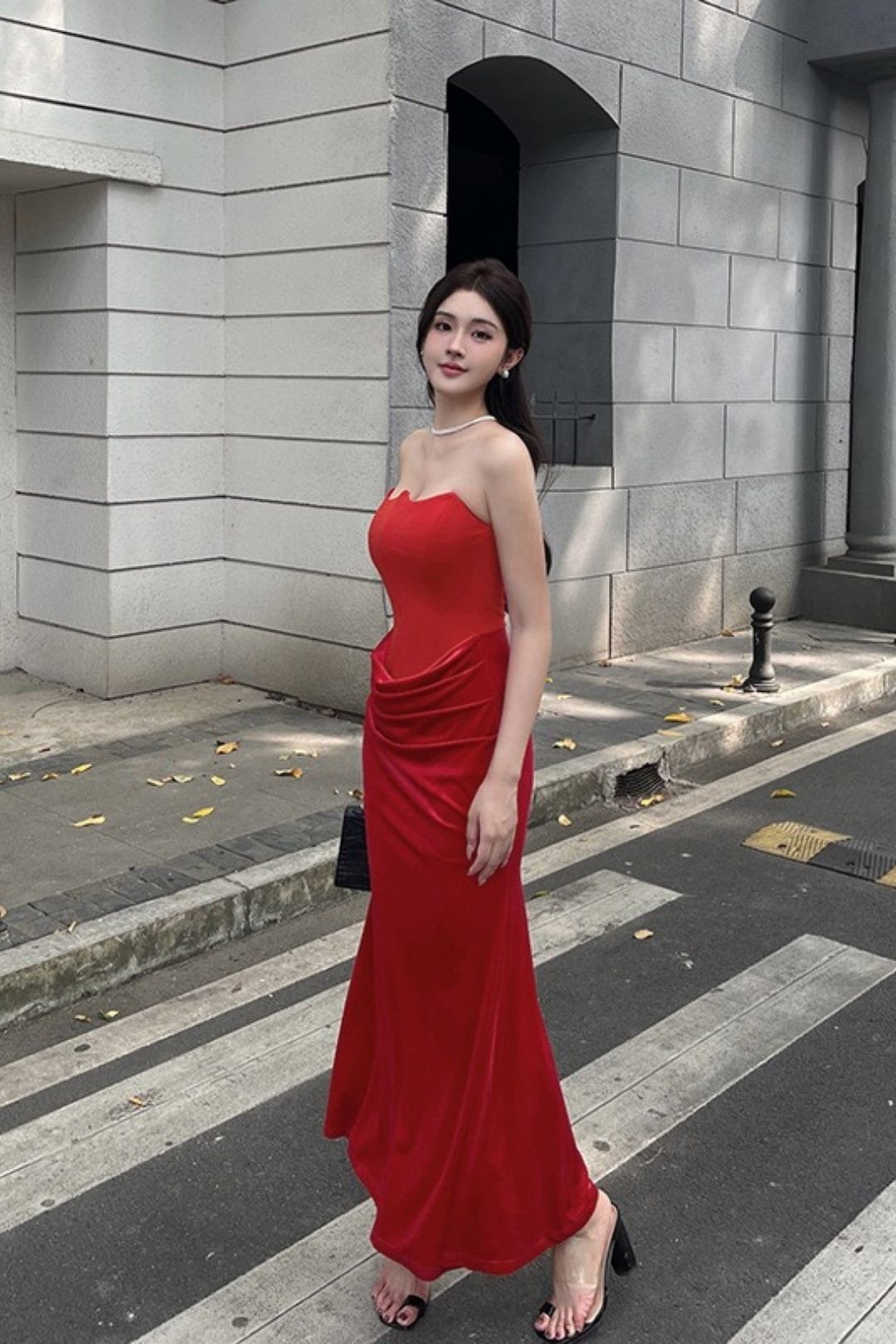 Sexy Velvet Patchwork Waist-cinching Strapless Dress