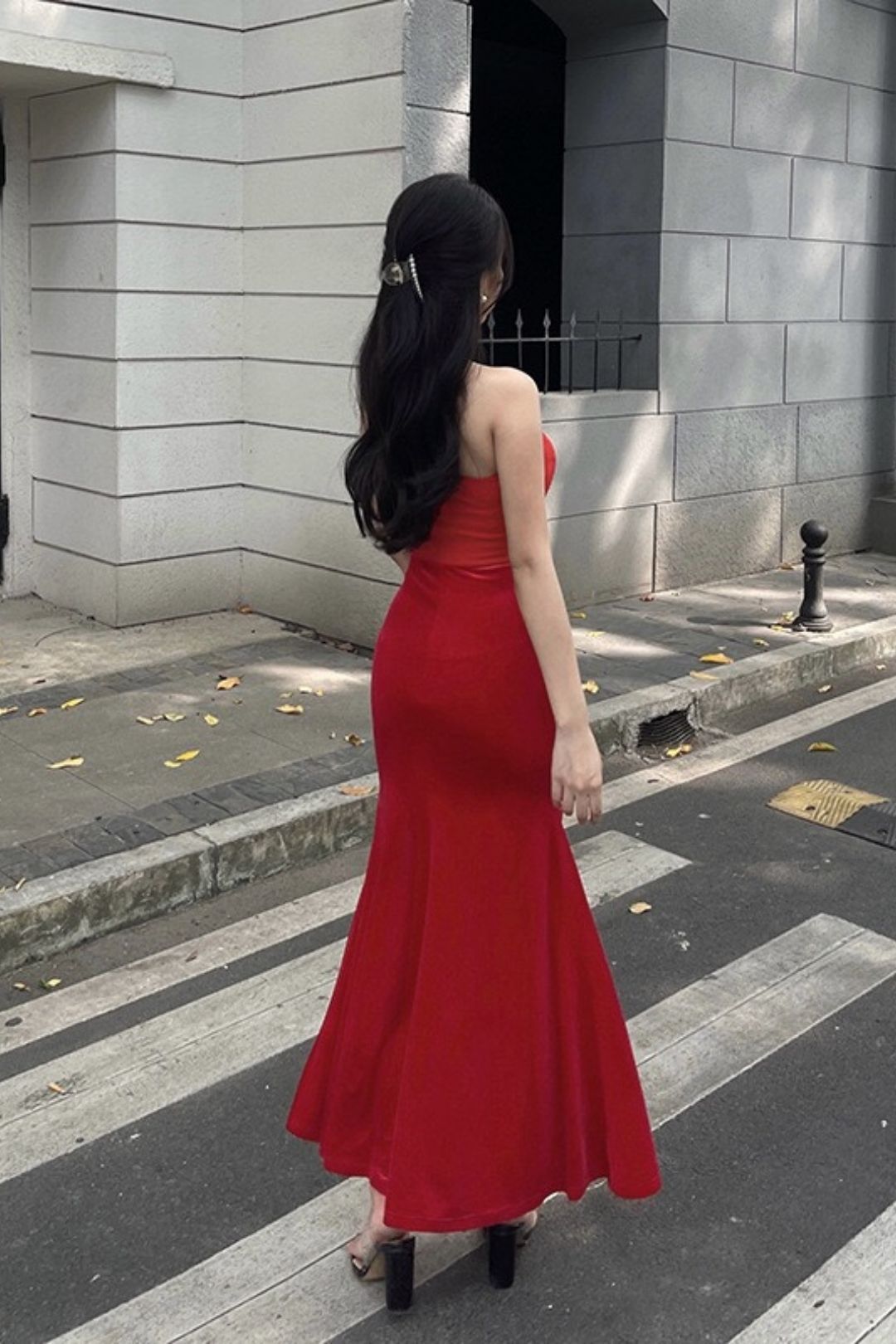 Sexy Velvet Patchwork Waist-cinching Strapless Dress