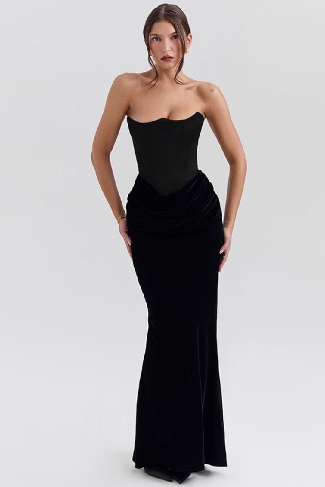 Sexy Velvet Patchwork Waist-cinching Strapless Dress