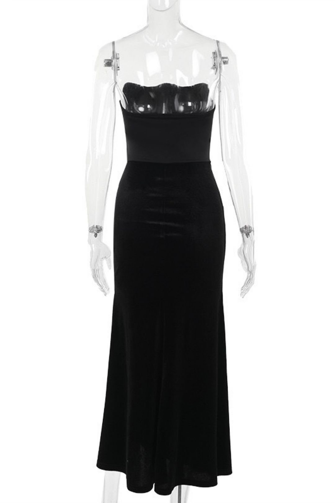 Sexy Velvet Patchwork Waist-cinching Strapless Dress