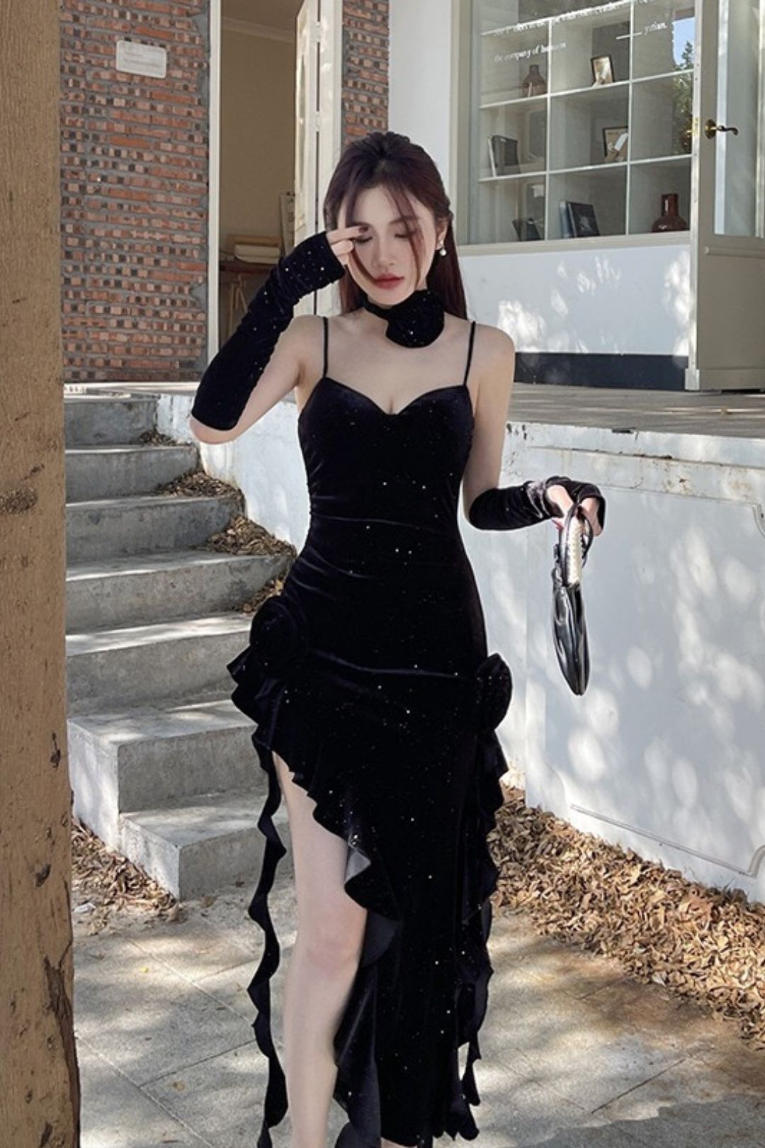 Slip Dress With Flowy Ribbon And Sleeves - Unique Design Dress