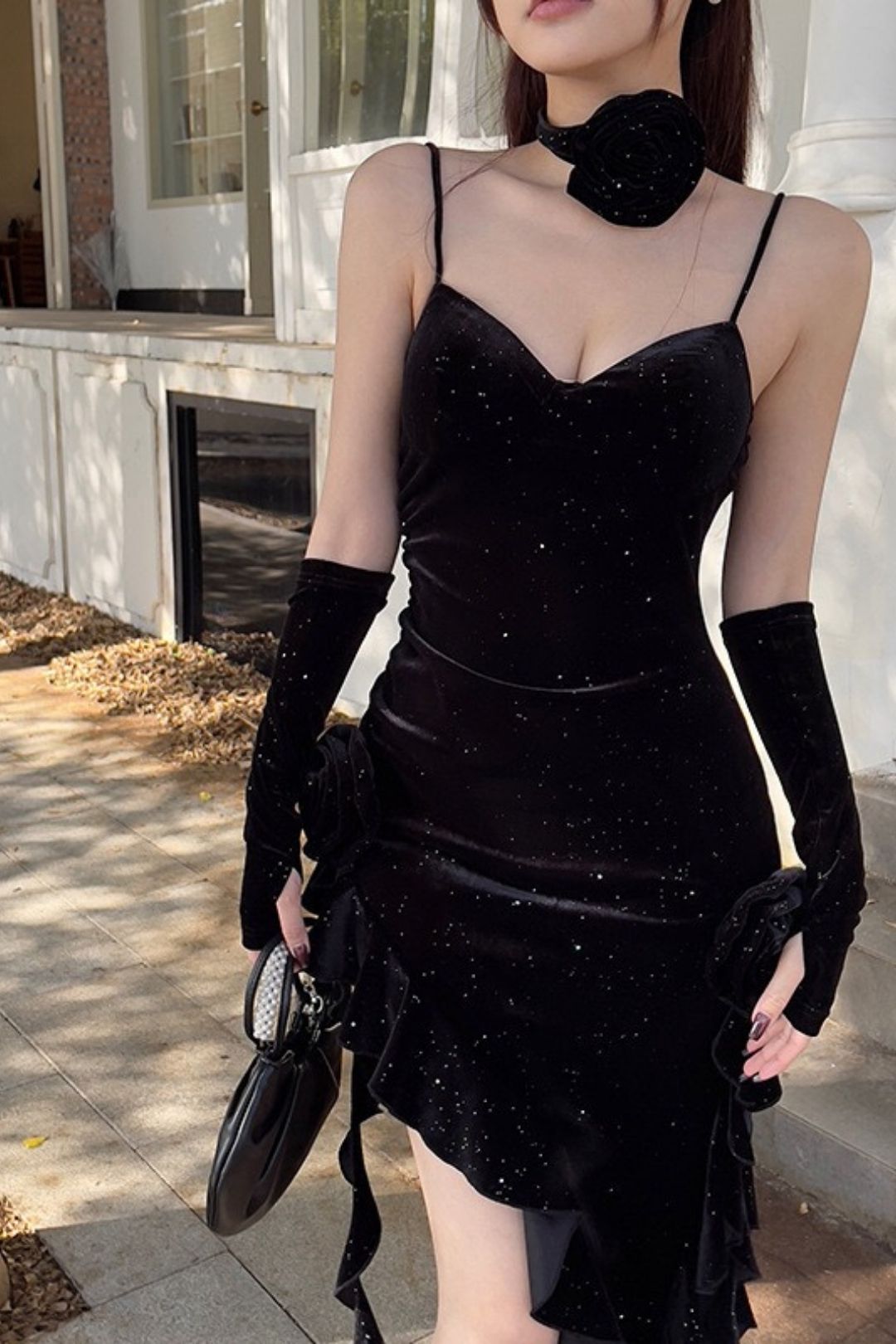 Slip Dress With Flowy Ribbon And Sleeves - Unique Design Dress