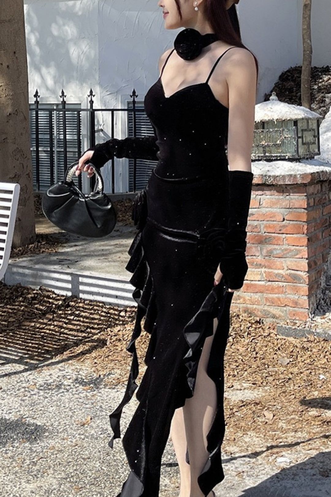 Slip Dress With Flowy Ribbon And Sleeves - Unique Design Dress