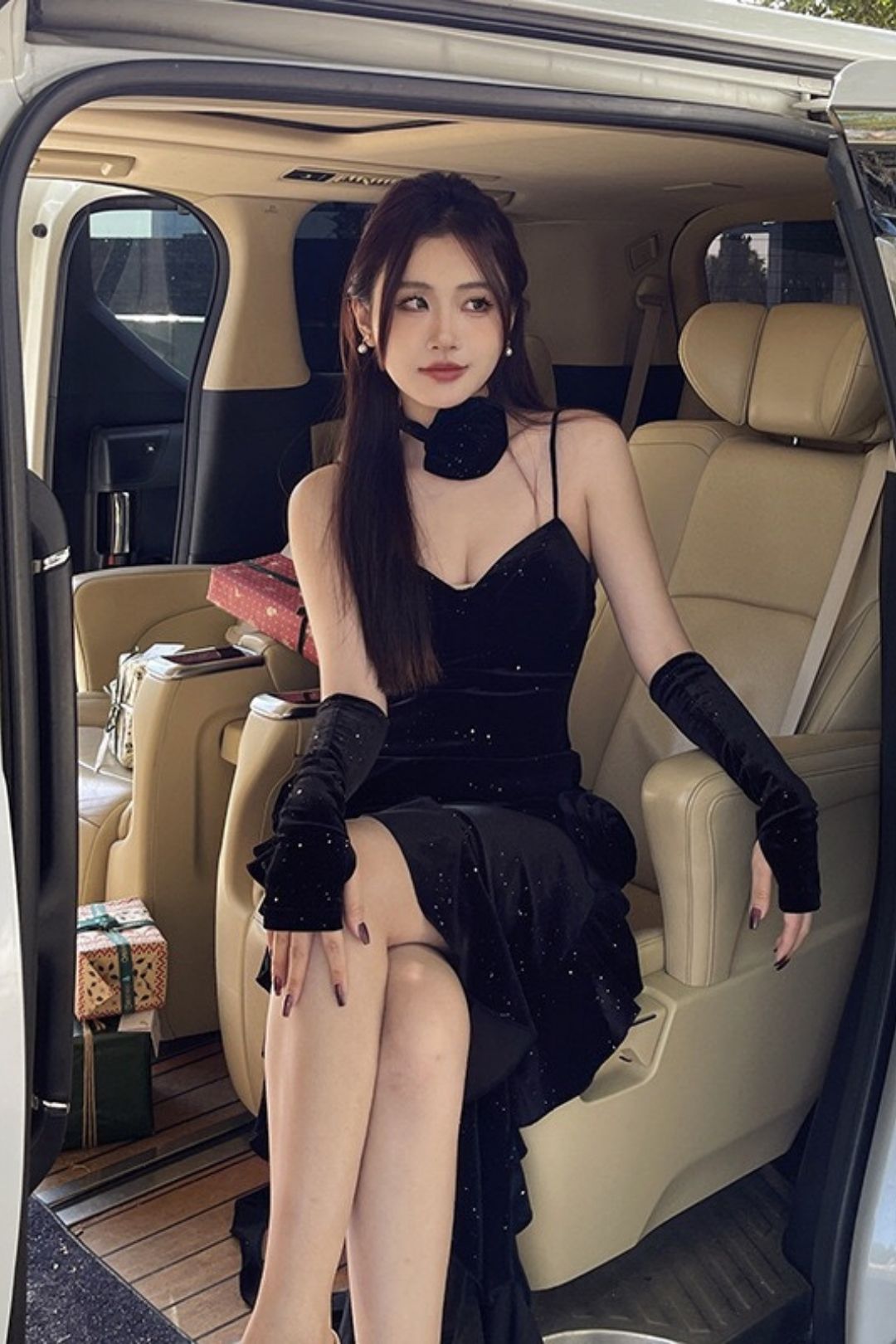 Slip Dress With Flowy Ribbon And Sleeves - Unique Design Dress