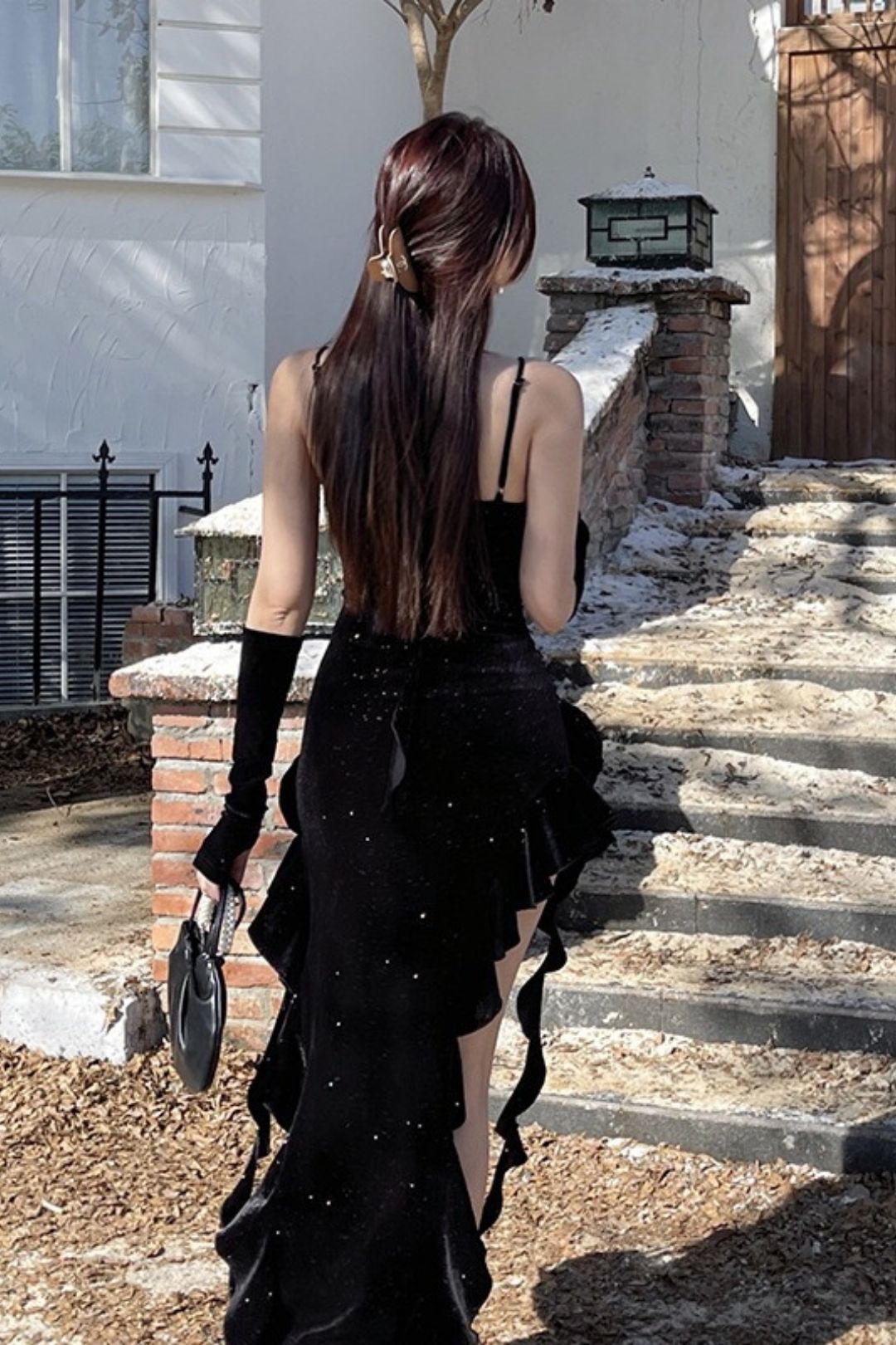 Slip Dress With Flowy Ribbon And Sleeves - Unique Design Dress