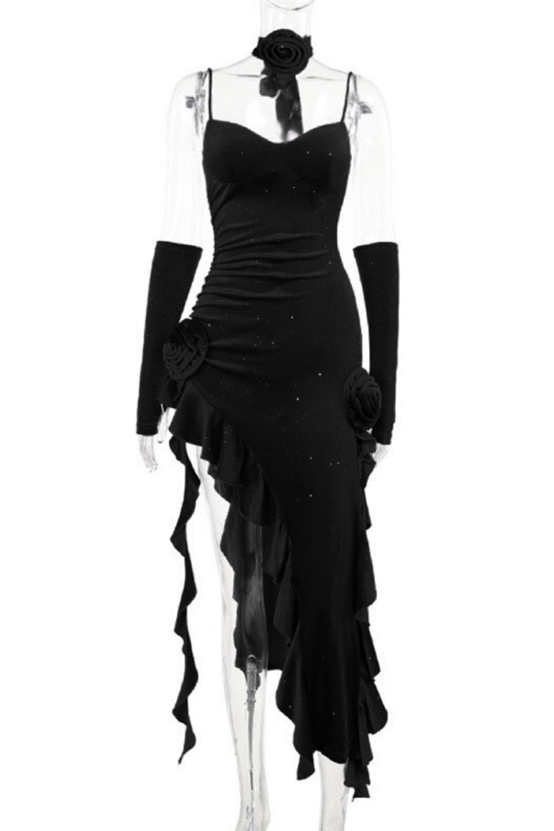 Slip Dress With Flowy Ribbon And Sleeves - Unique Design Dress