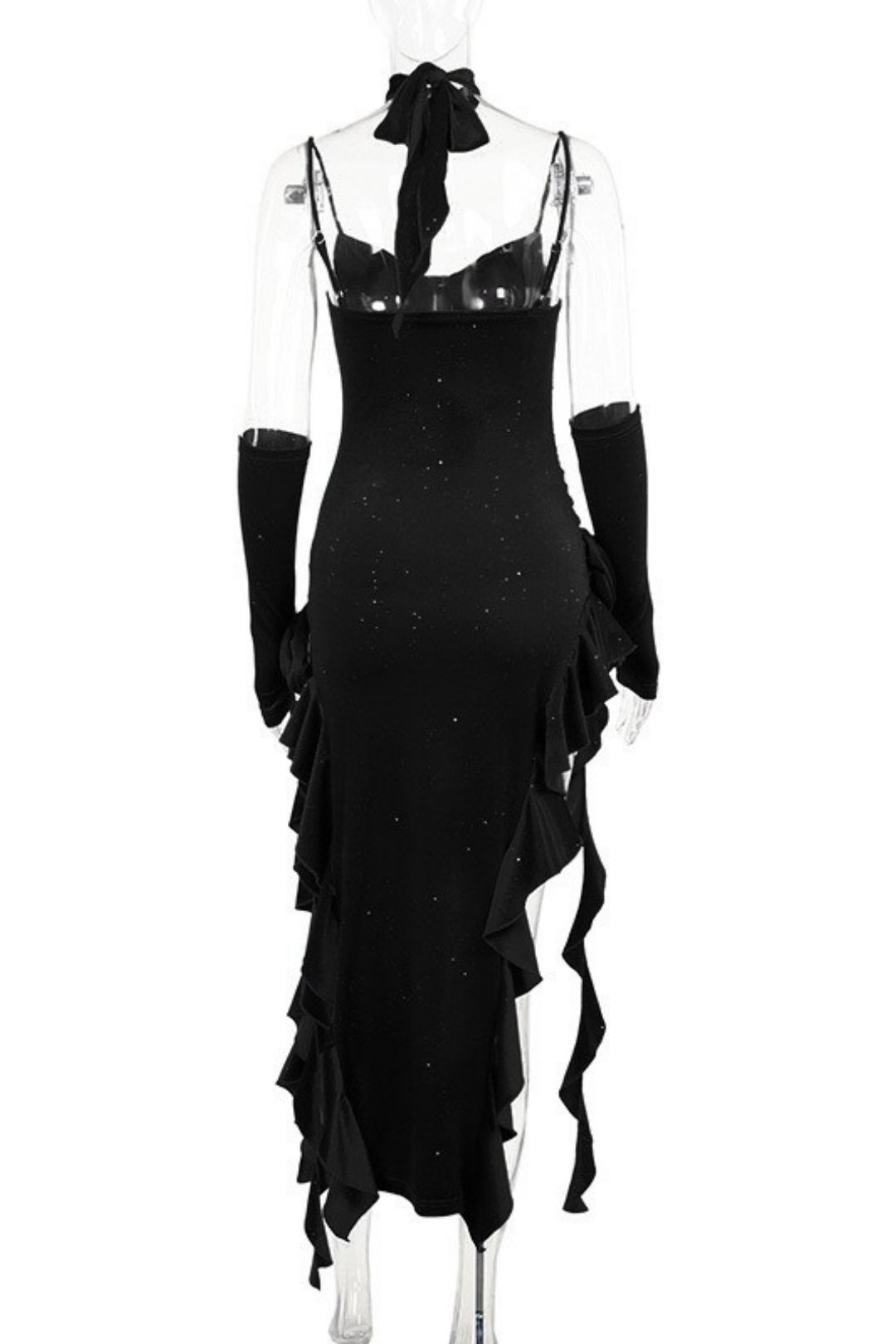 Slip Dress With Flowy Ribbon And Sleeves - Unique Design Dress