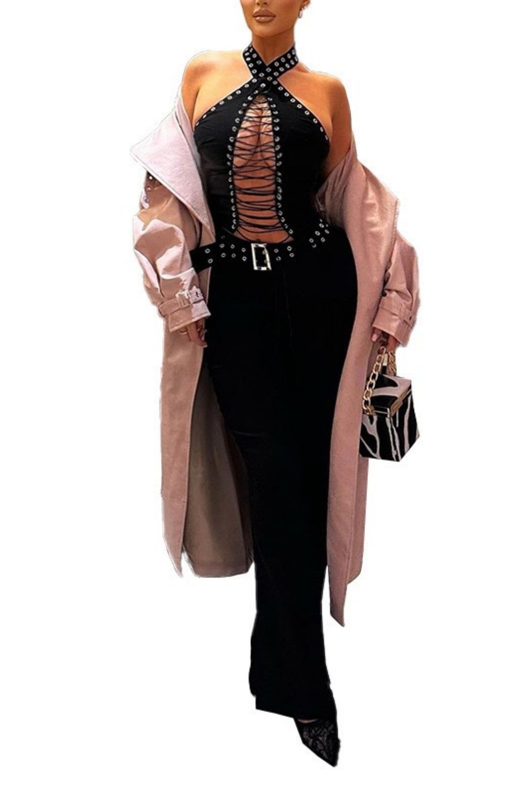 Elegant Slim Fit Eyelet Strappy Sexy Jumpsuit