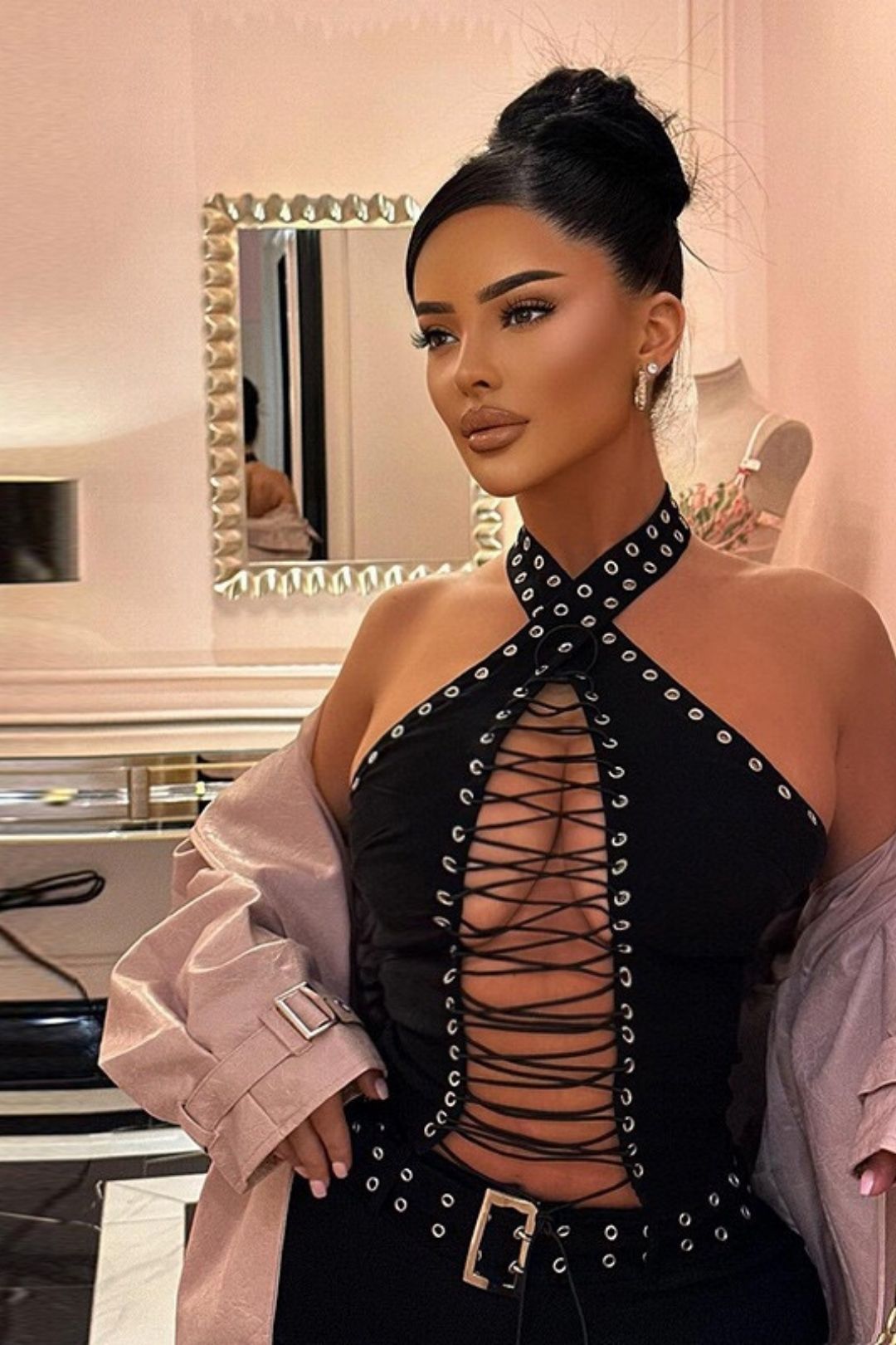 Elegant Slim Fit Eyelet Strappy Sexy Jumpsuit