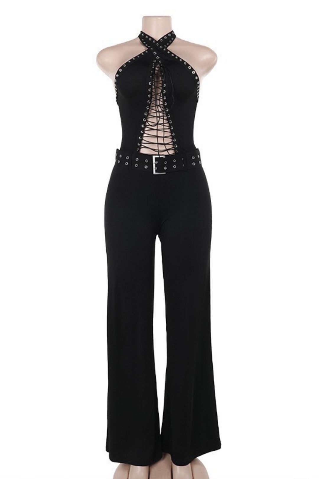 Elegant Slim Fit Eyelet Strappy Sexy Jumpsuit