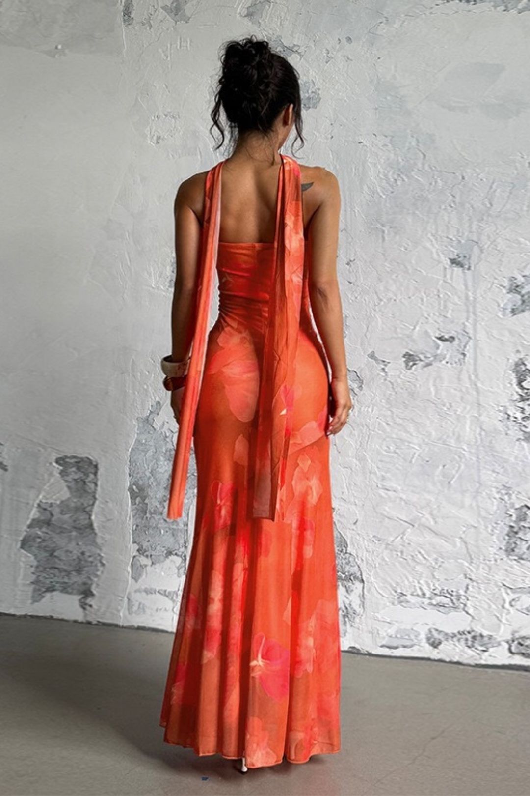 Sexy Strapless Ribbon Mesh Print Long Dress