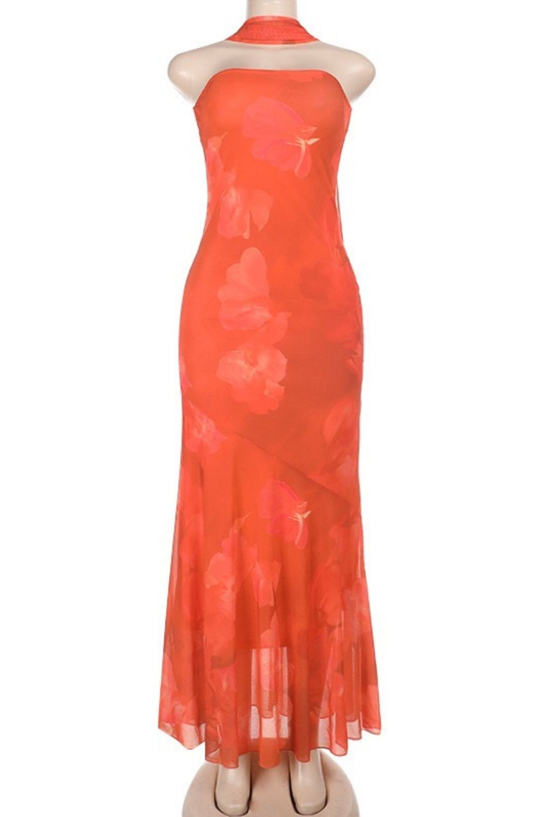 Sexy Strapless Ribbon Mesh Print Long Dress