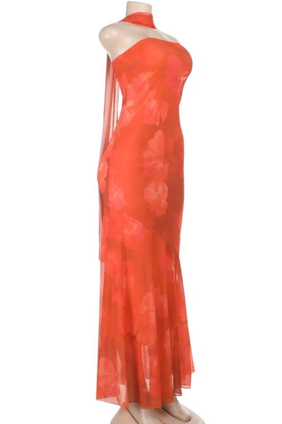 Sexy Strapless Ribbon Mesh Print Long Dress