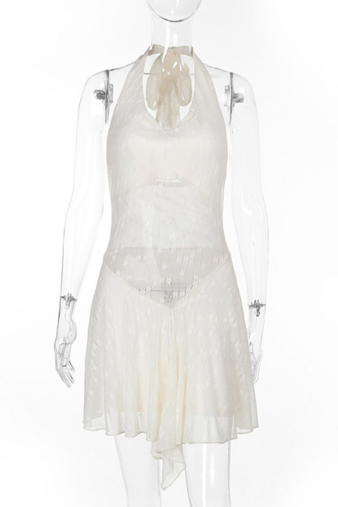 Sexy Backless Halter Neck Lace Patchwork Dress