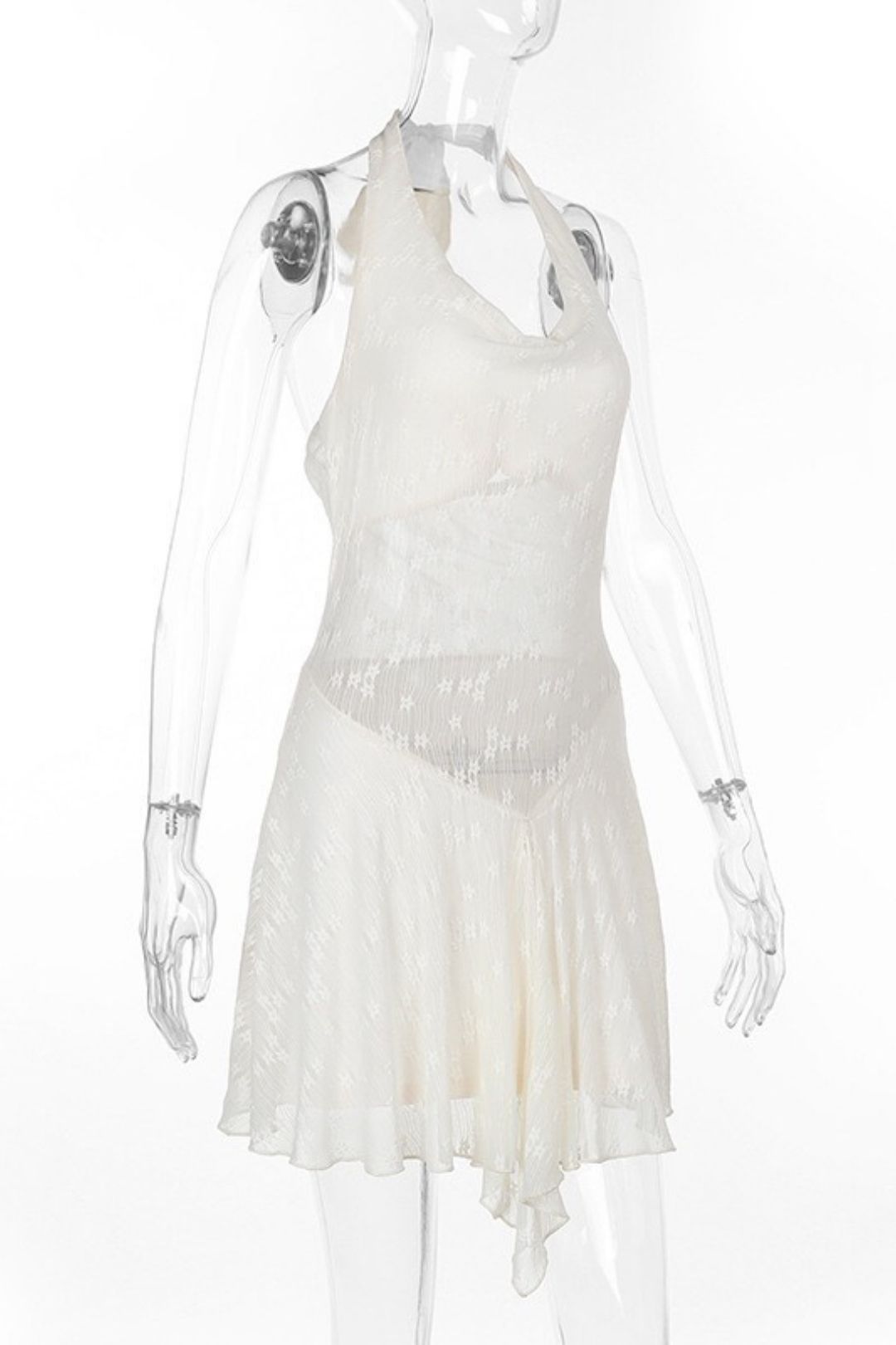 Sexy Backless Halter Neck Lace Patchwork Dress