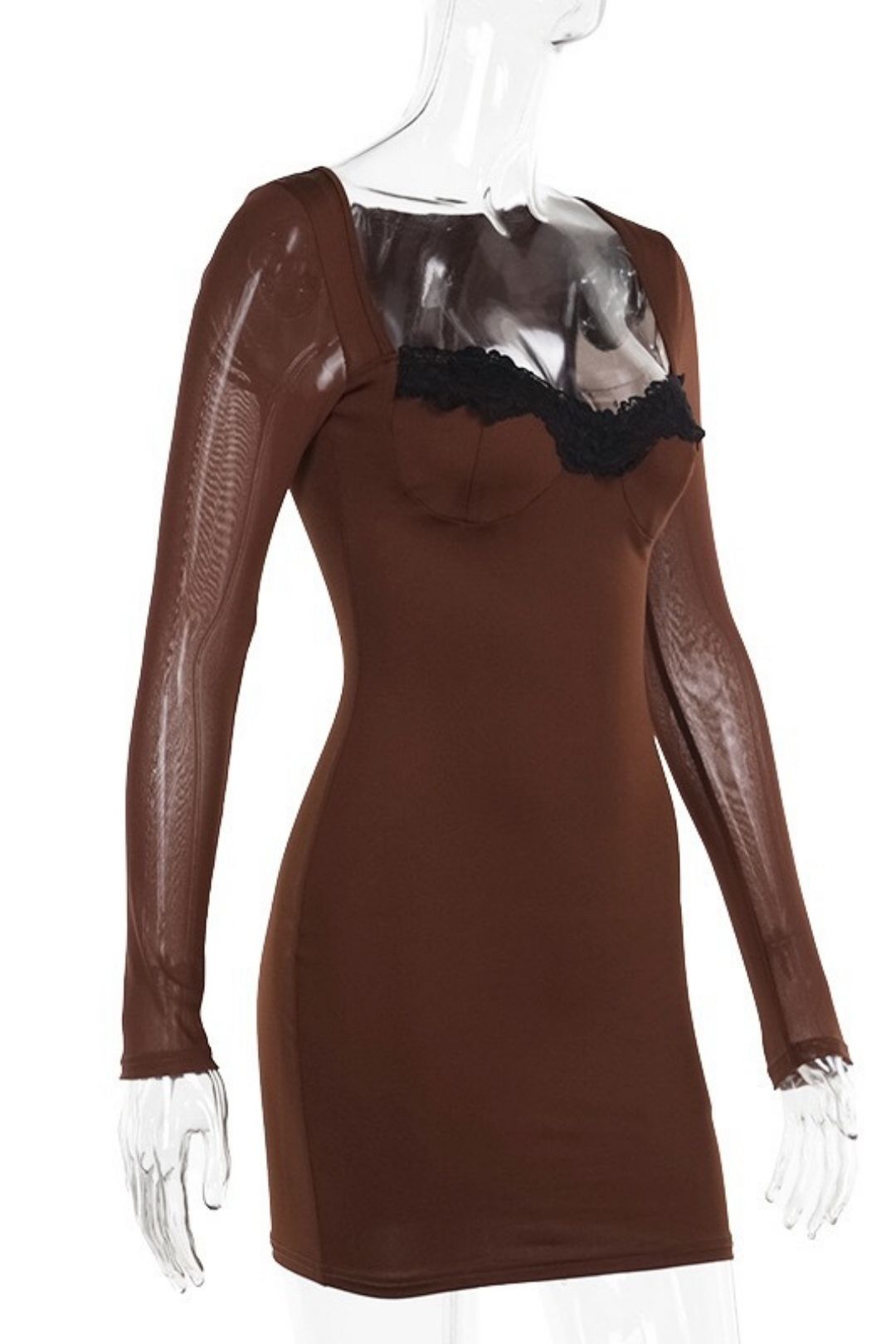 Long-sleeved Lace Trim Bodycon Mini Dress