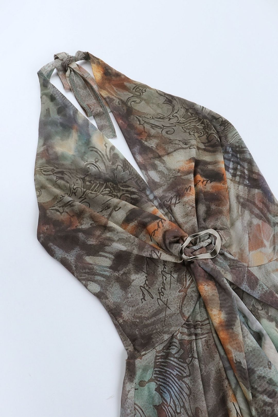 Sexy Deep V Strappy Halterneck Backless Irregular Printed Dress