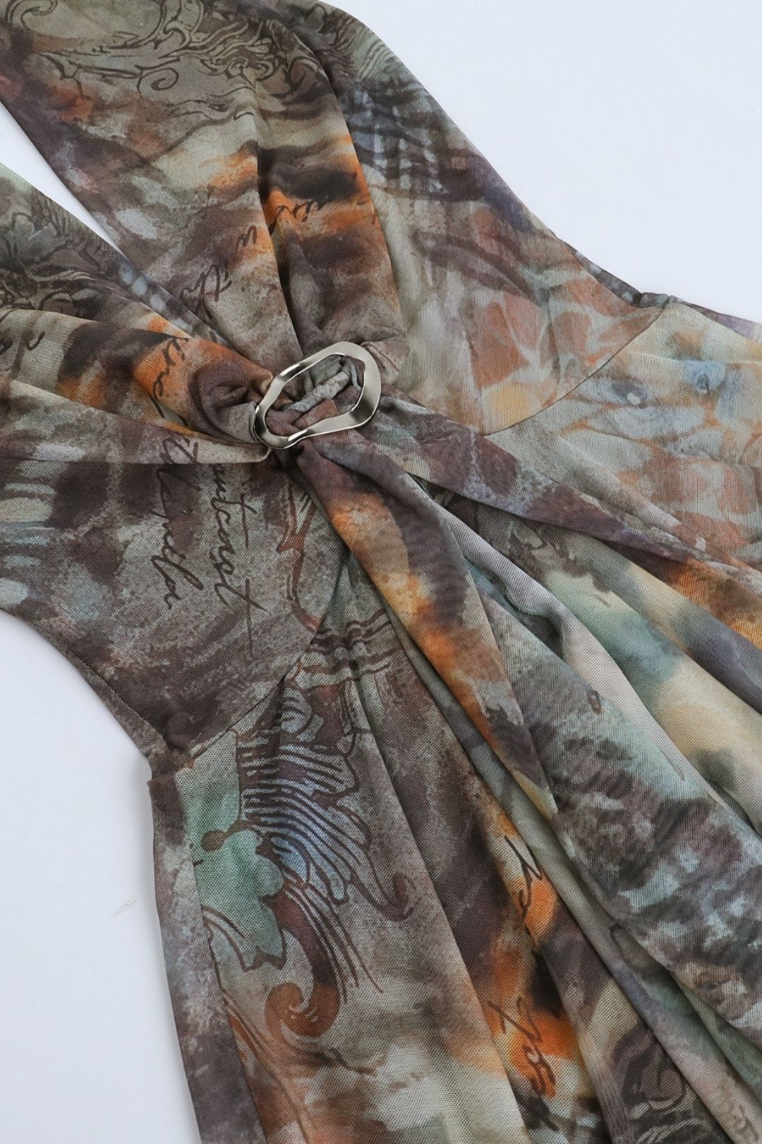 Sexy Deep V Strappy Halterneck Backless Irregular Printed Dress