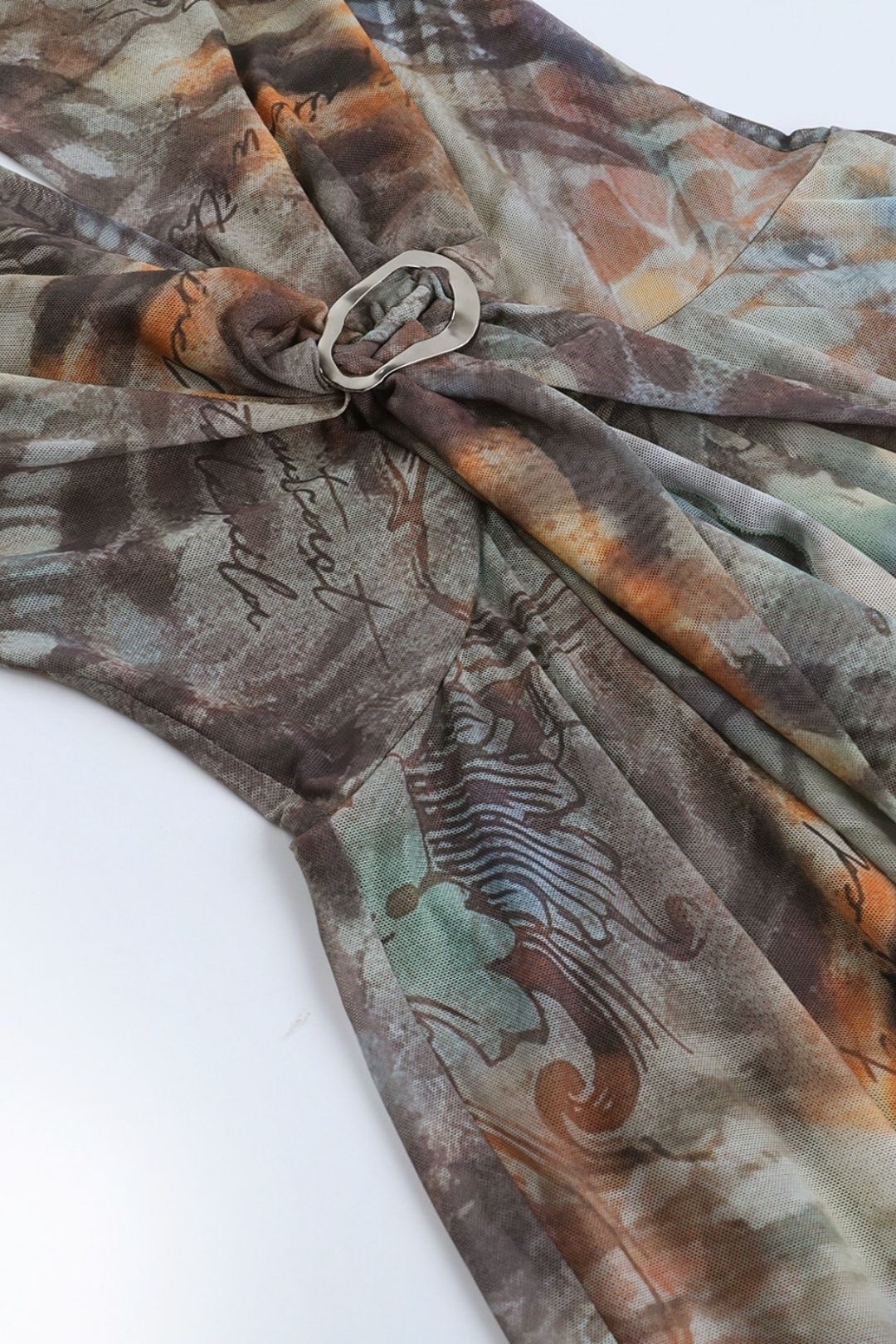 Sexy Deep V Strappy Halterneck Backless Irregular Printed Dress