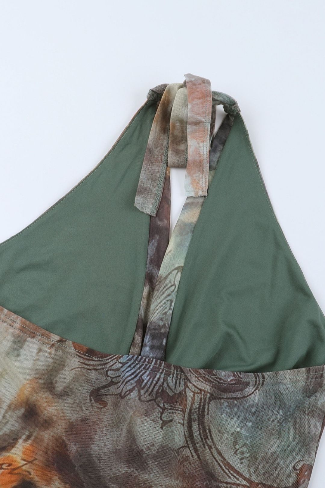 Sexy Deep V Strappy Halterneck Backless Irregular Printed Dress