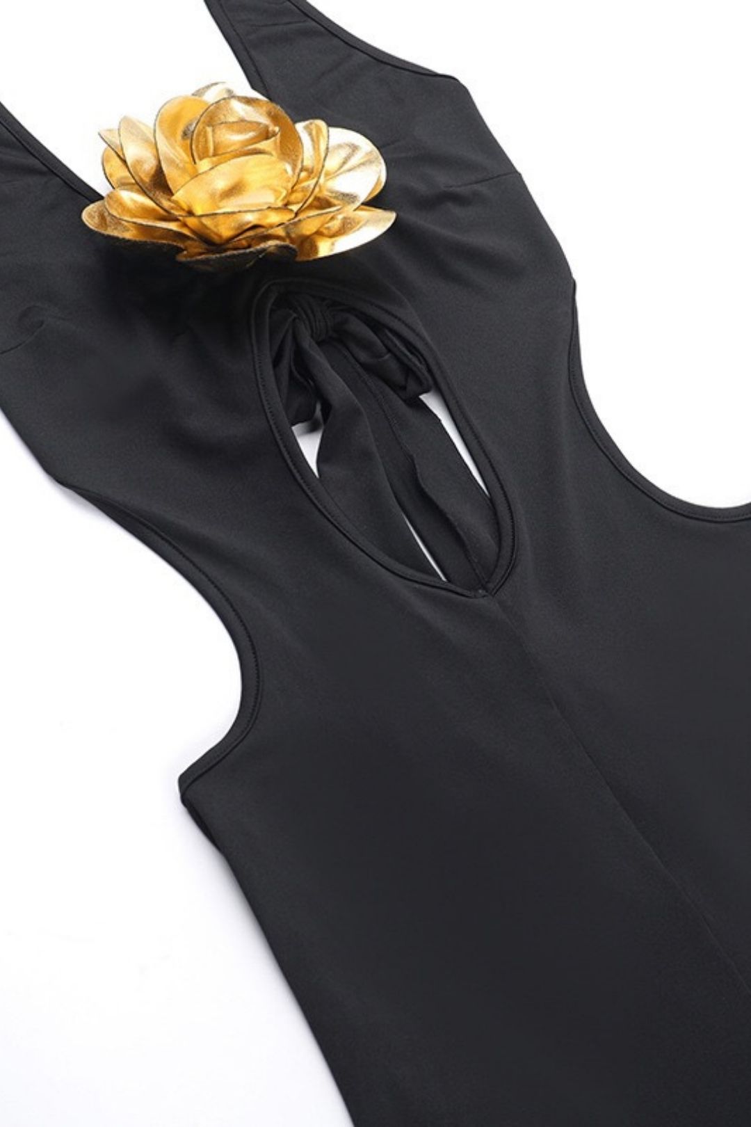 V-neck Halter Neck Strapless Gold Three-dimensional Flower Jumpsuit