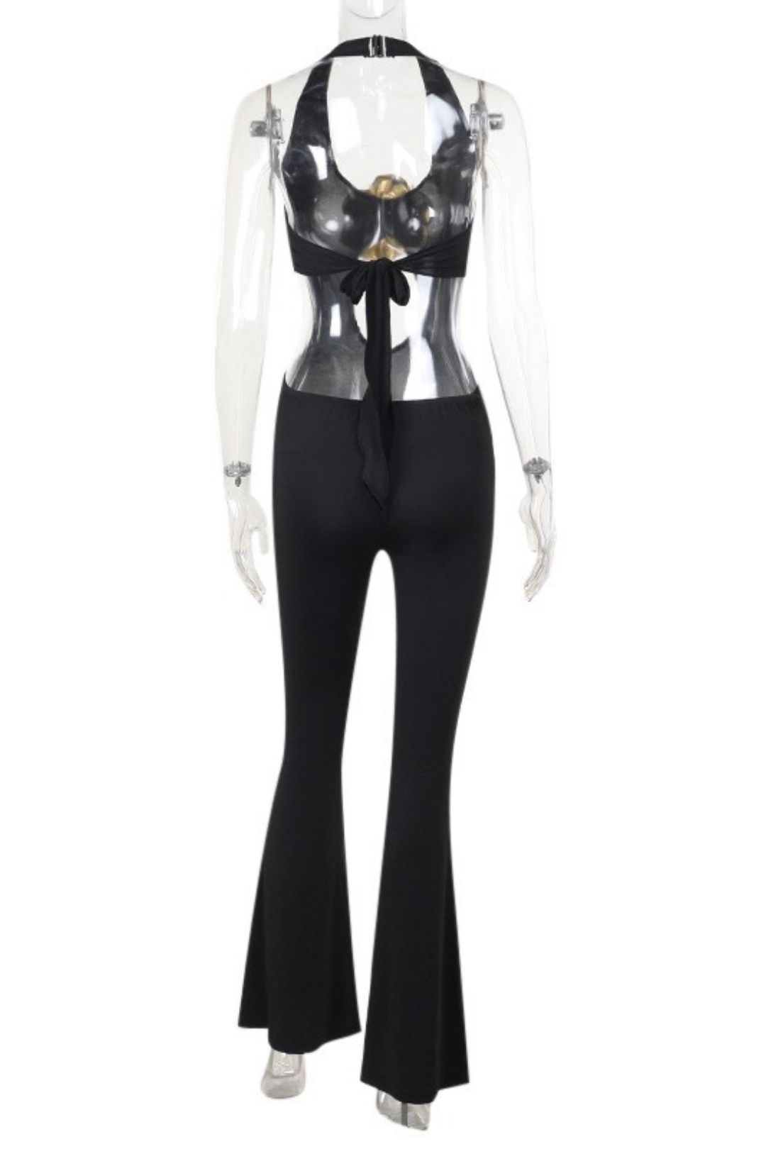 V-neck Halter Neck Strapless Gold Three-dimensional Flower Jumpsuit