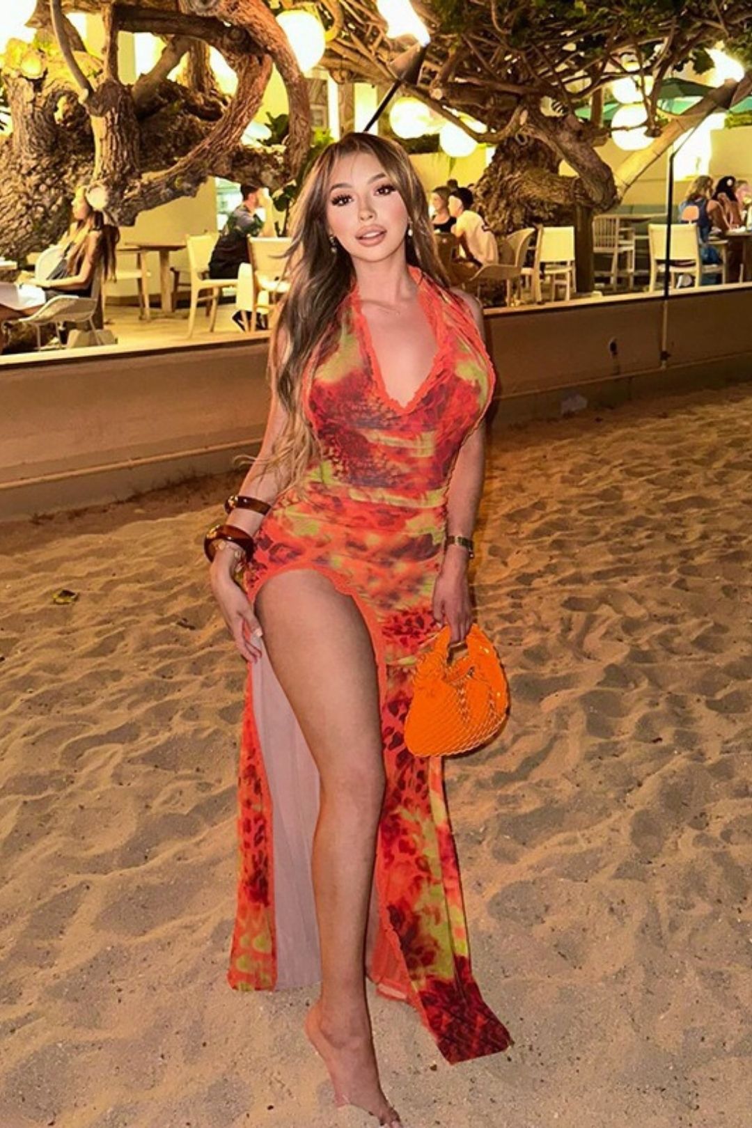 Sexy Slim Printed Printed Slit Holiday Dress