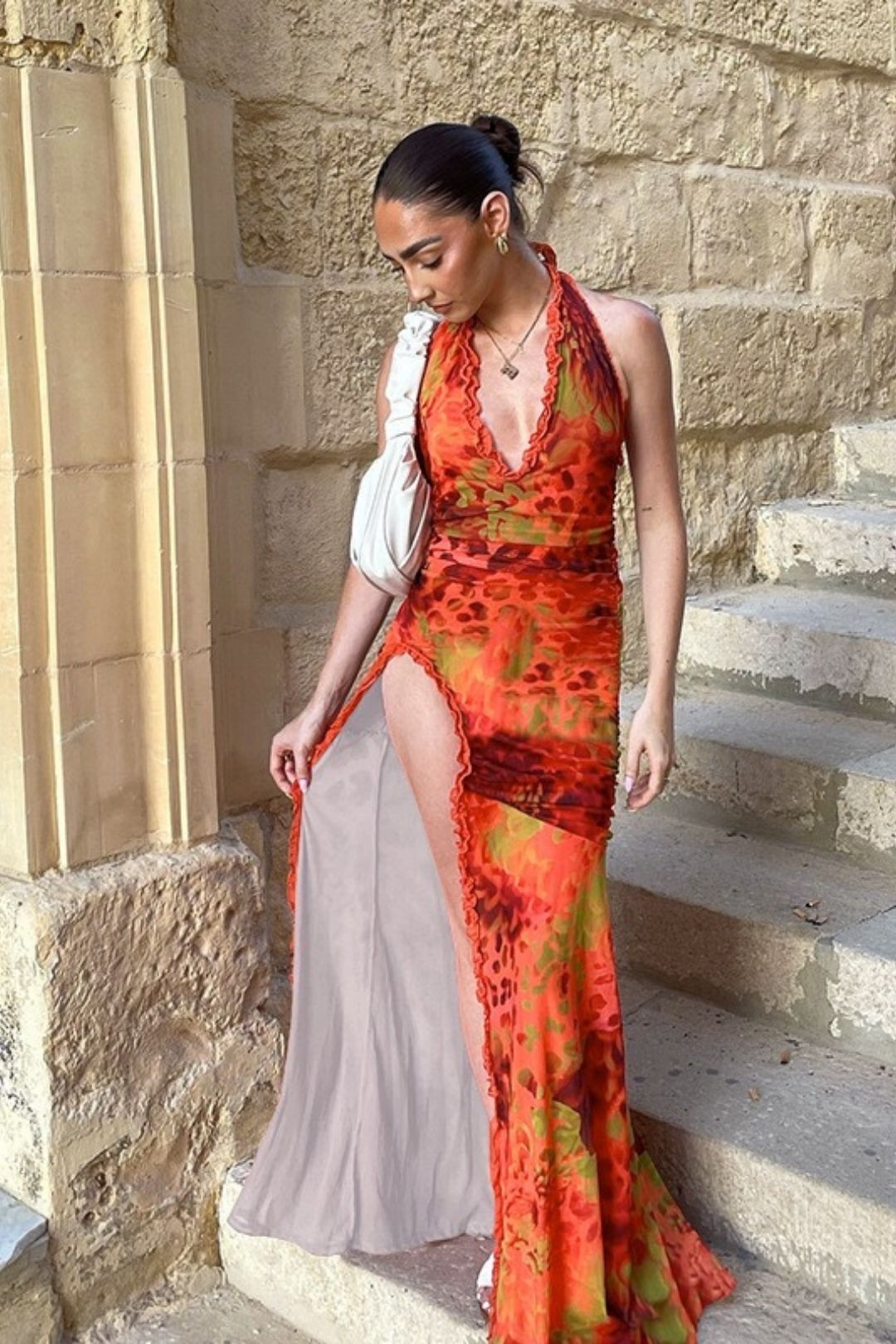 Sexy Slim Printed Printed Slit Holiday Dress