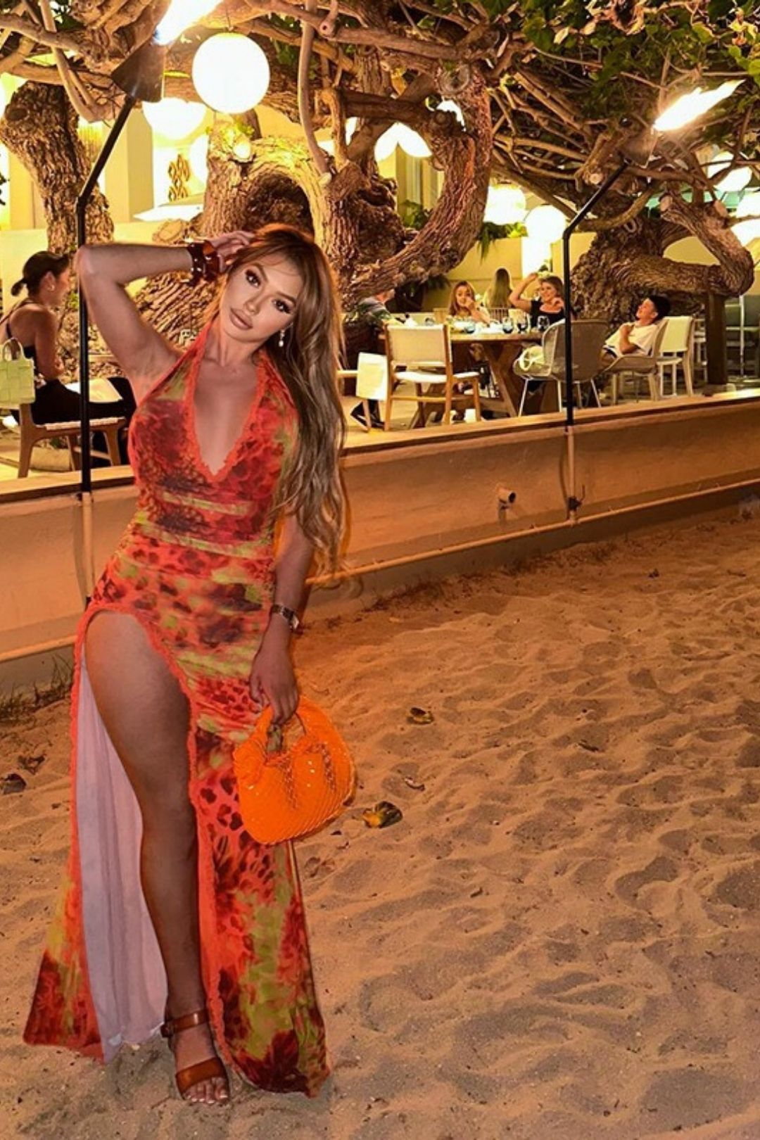 Sexy Slim Printed Printed Slit Holiday Dress