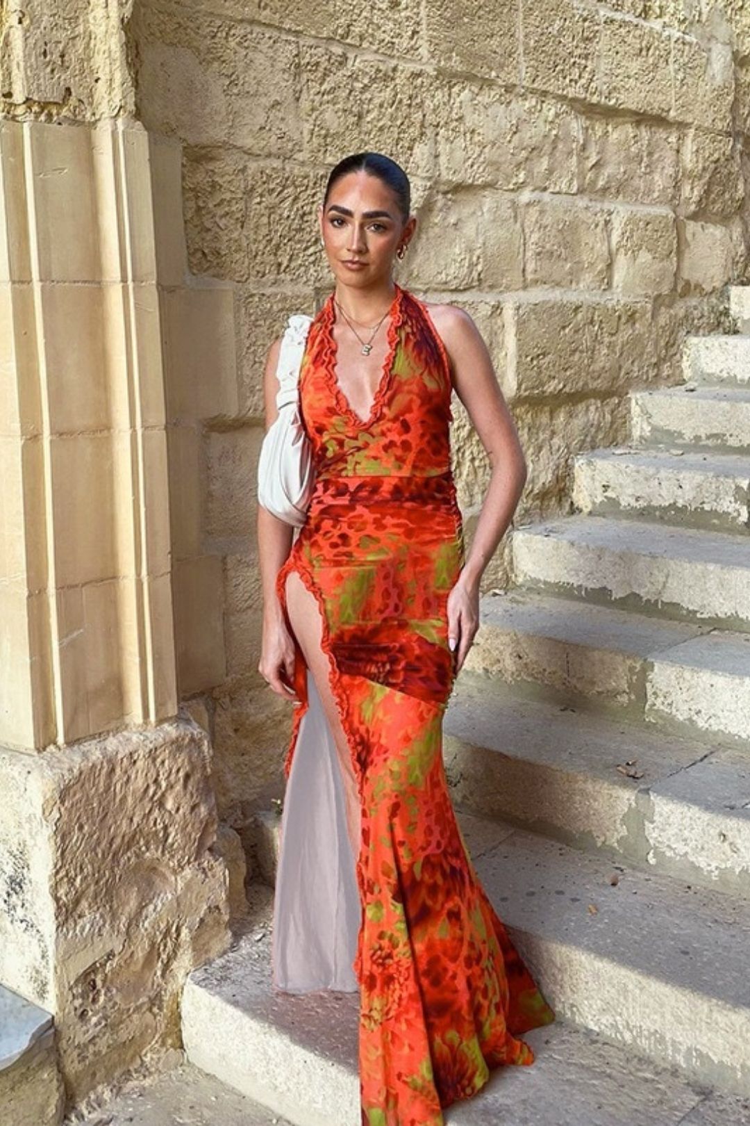 Sexy Slim Printed Printed Slit Holiday Dress