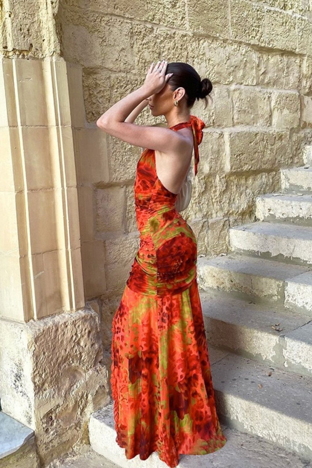 Sexy Slim Printed Printed Slit Holiday Dress