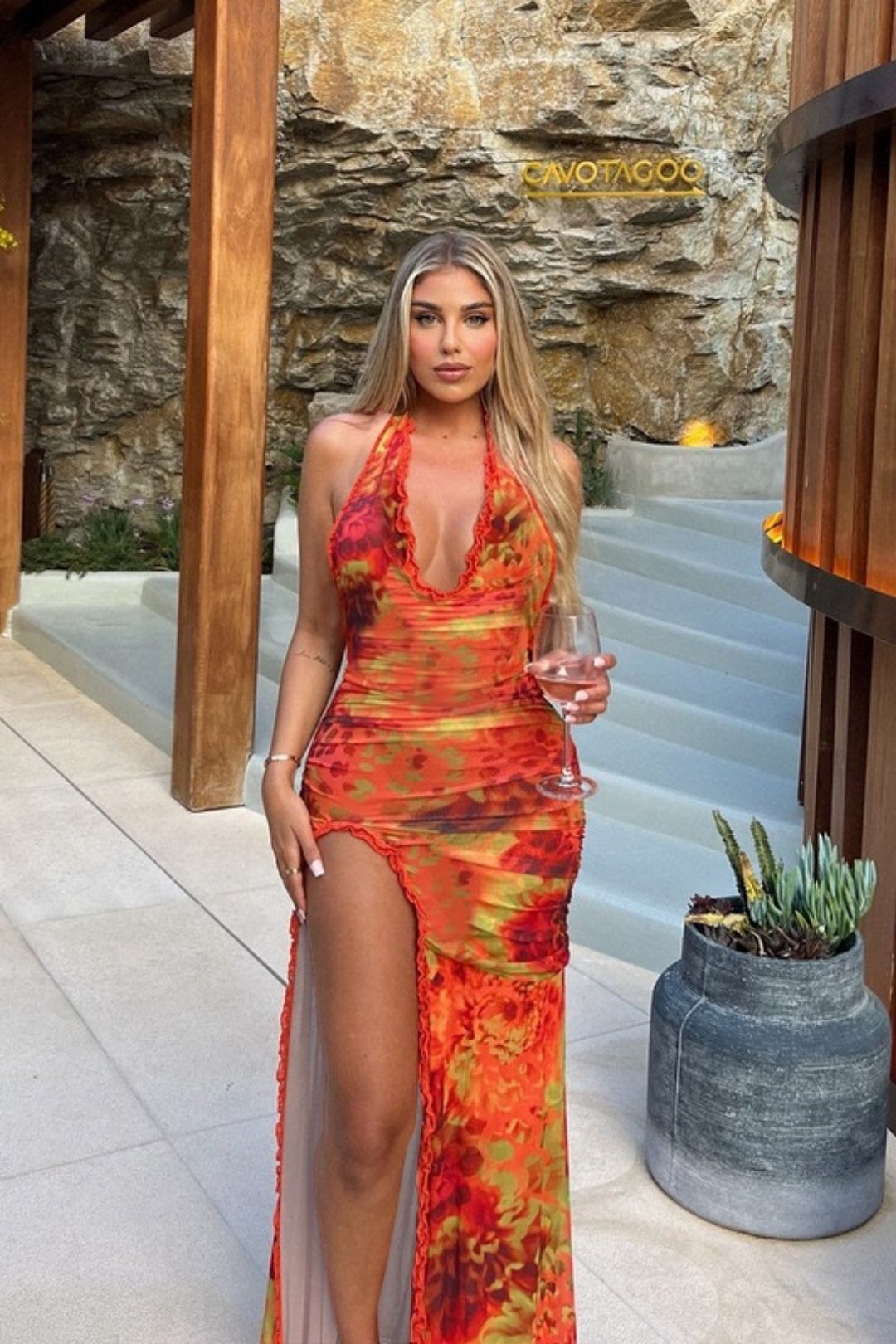 Sexy Slim Printed Printed Slit Holiday Dress