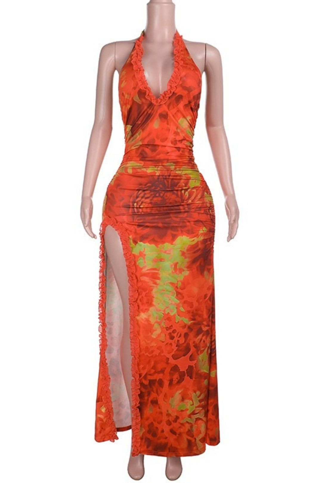 Sexy Slim Printed Printed Slit Holiday Dress