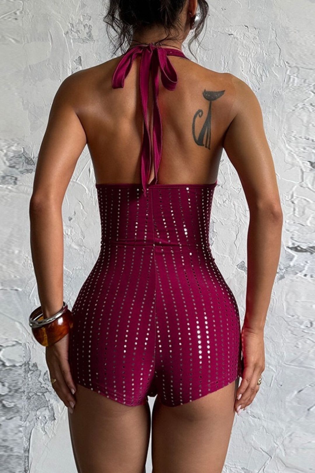 Sexy Slim Fit Broken Diamond Rhinestone Deep V Jumpsuit