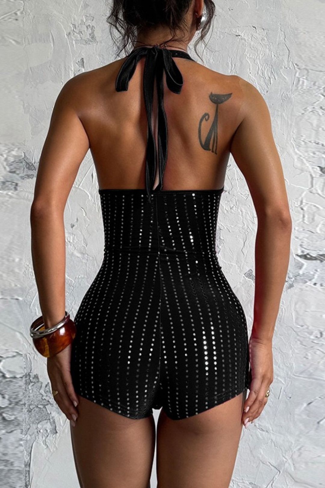 Sexy Slim Fit Broken Diamond Rhinestone Deep V Jumpsuit