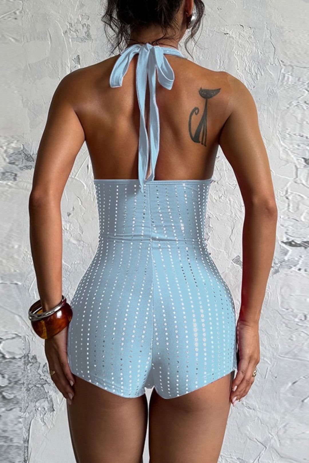 Sexy Slim Fit Broken Diamond Rhinestone Deep V Jumpsuit