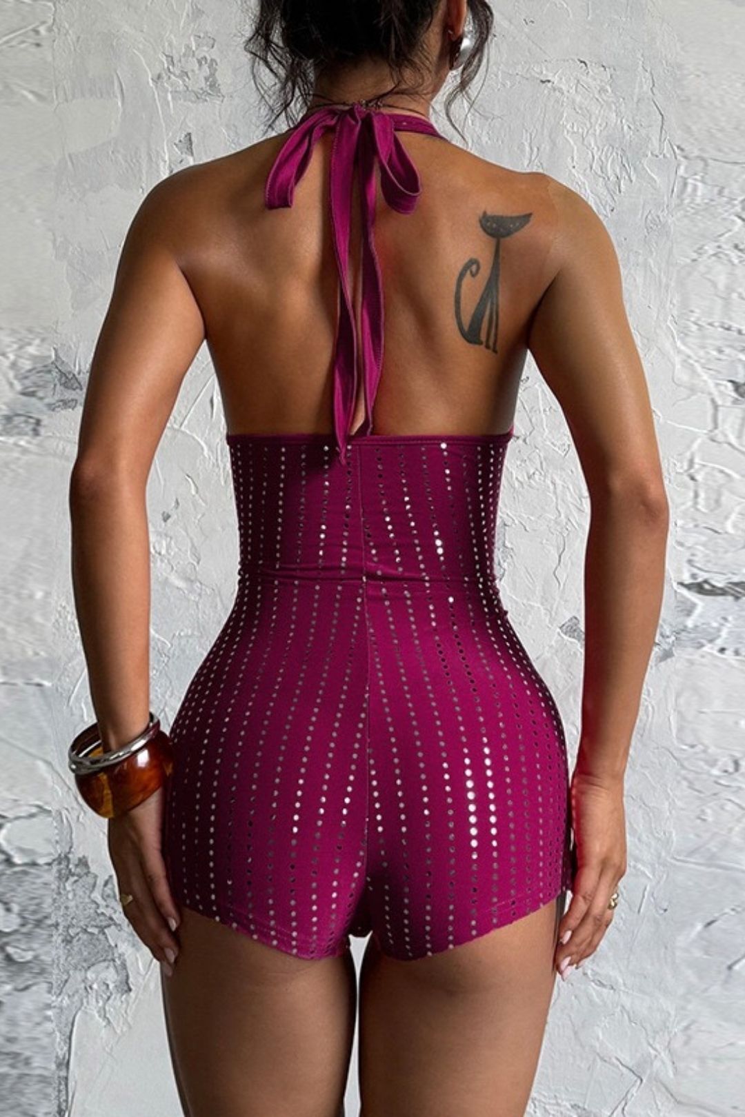 Sexy Slim Fit Broken Diamond Rhinestone Deep V Jumpsuit