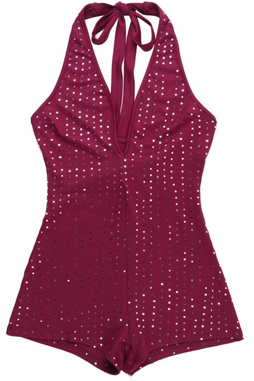 Sexy Slim Fit Broken Diamond Rhinestone Deep V Jumpsuit