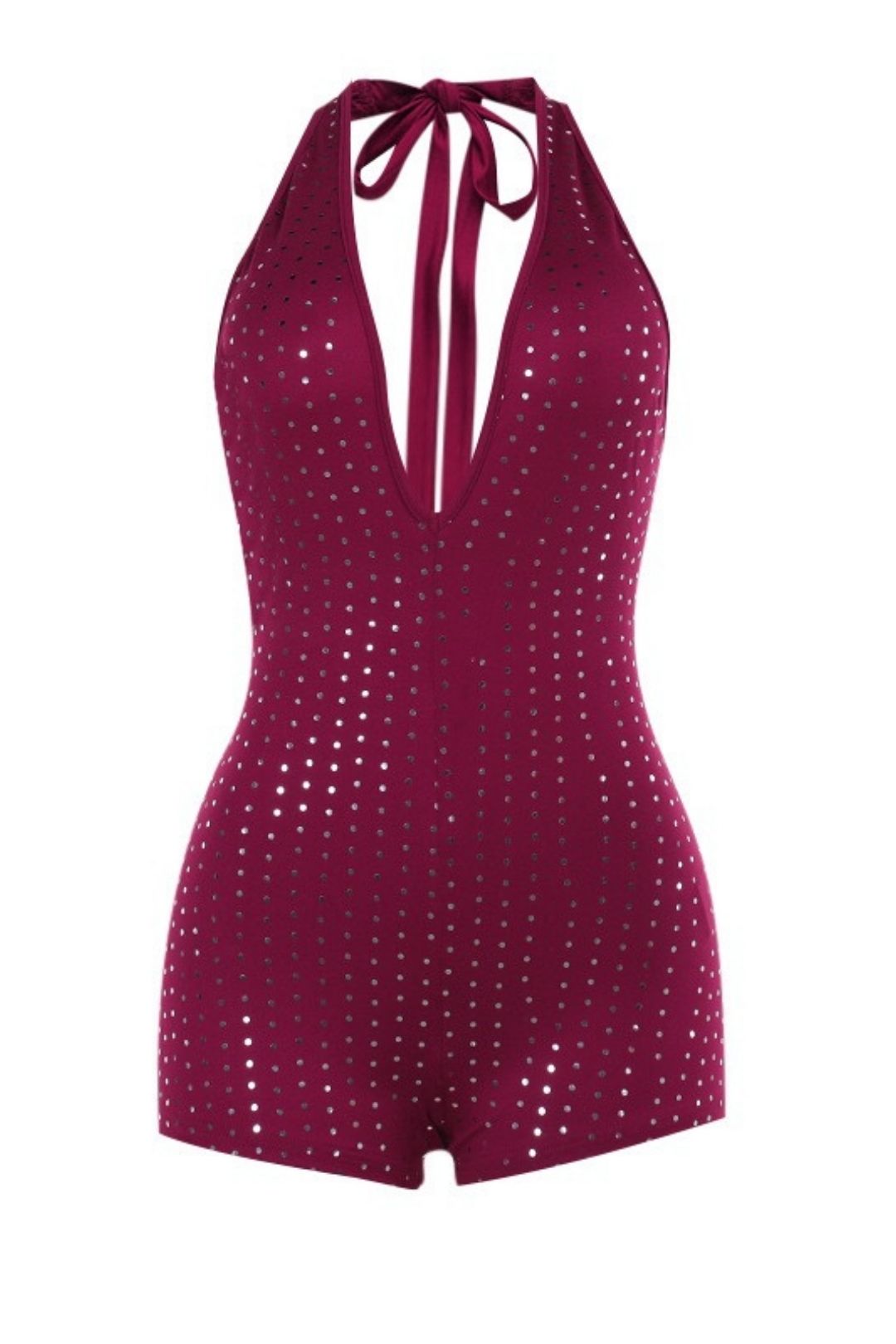 Sexy Slim Fit Broken Diamond Rhinestone Deep V Jumpsuit