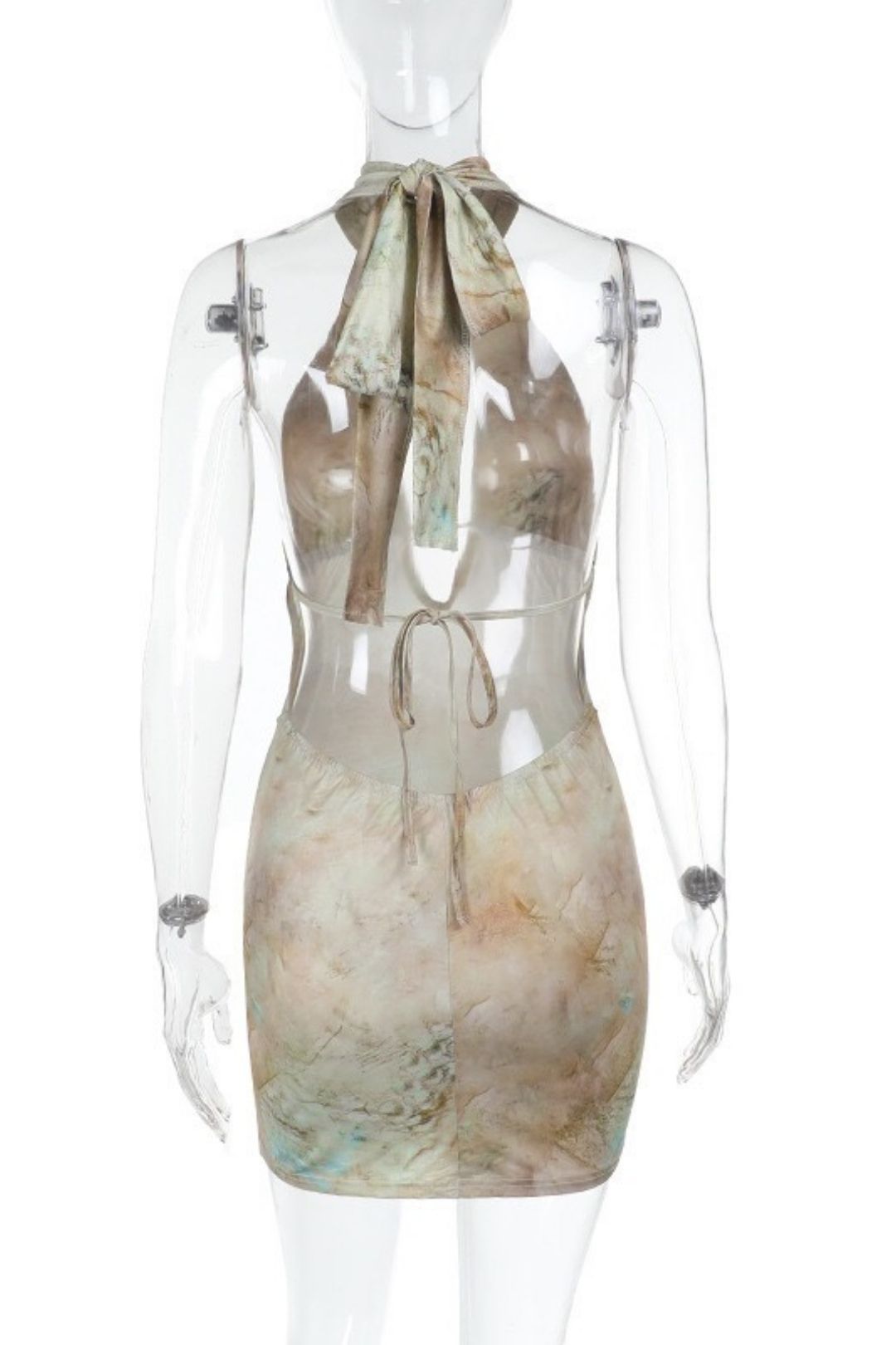 Sexy Hollow-out Print Halter Neck Bodycon Dress